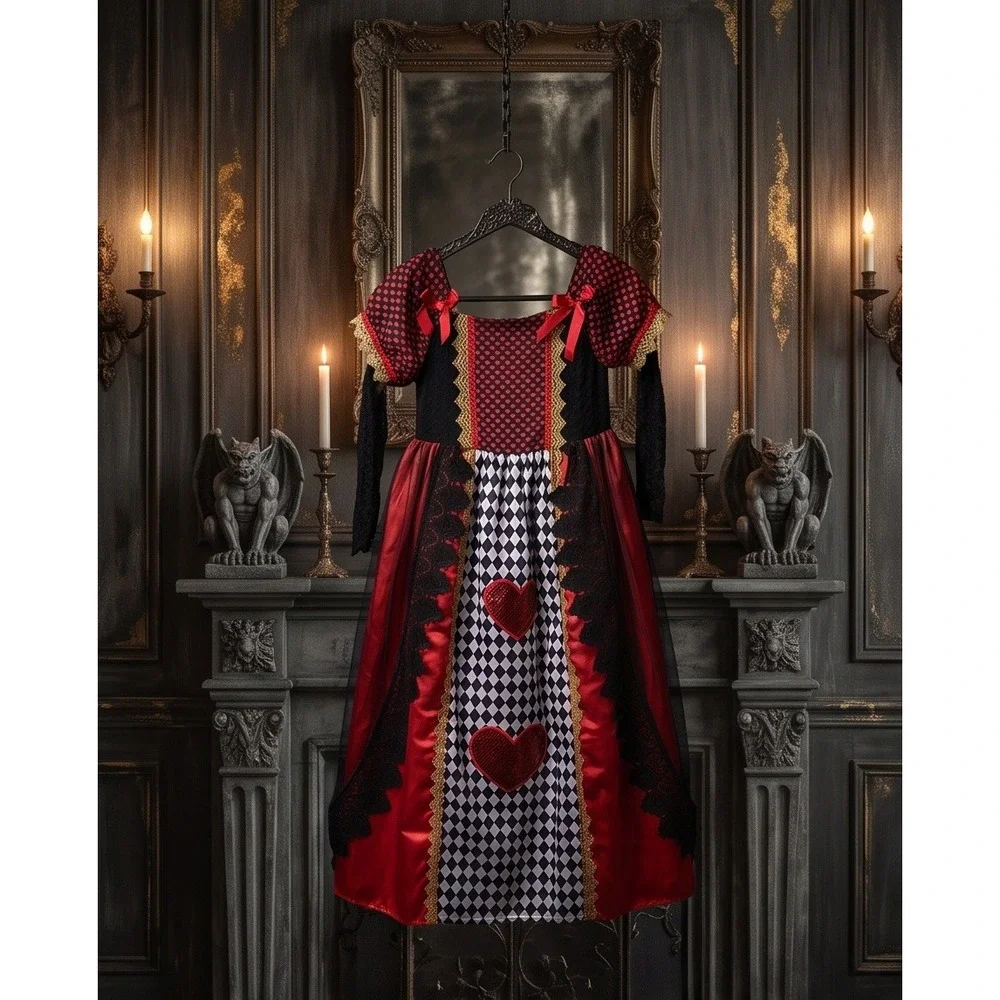 Trish Scully Child Queen of Hearts Costume Dress Red Black Lace Size 12
